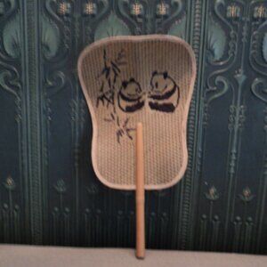 vintage wicker fan wall decor panda bear